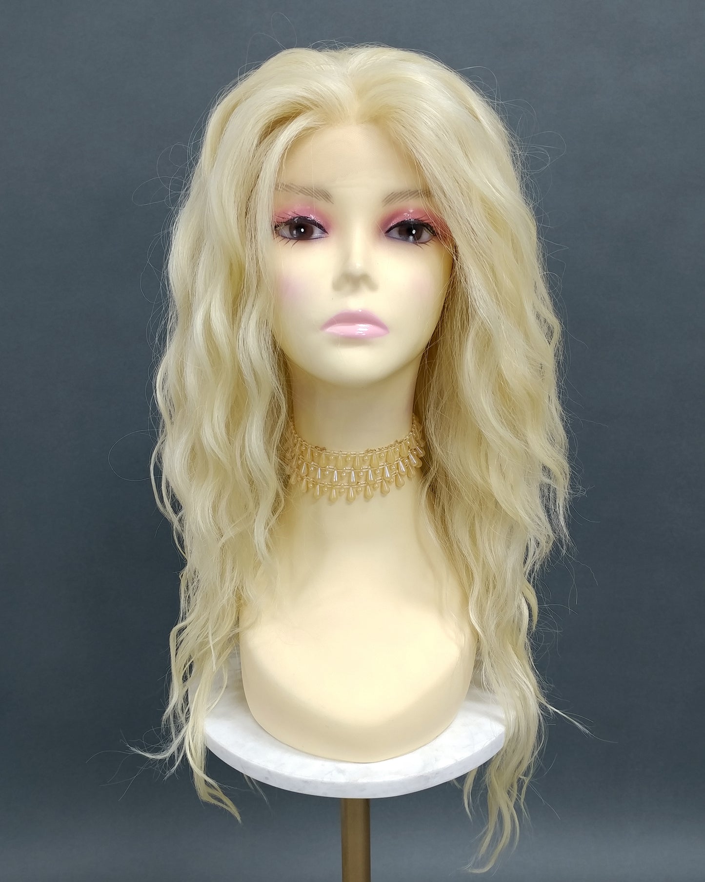 Lace Front Long Wavy Light Blonde Heat Resistant Wig 23 Inch [Olive-613)