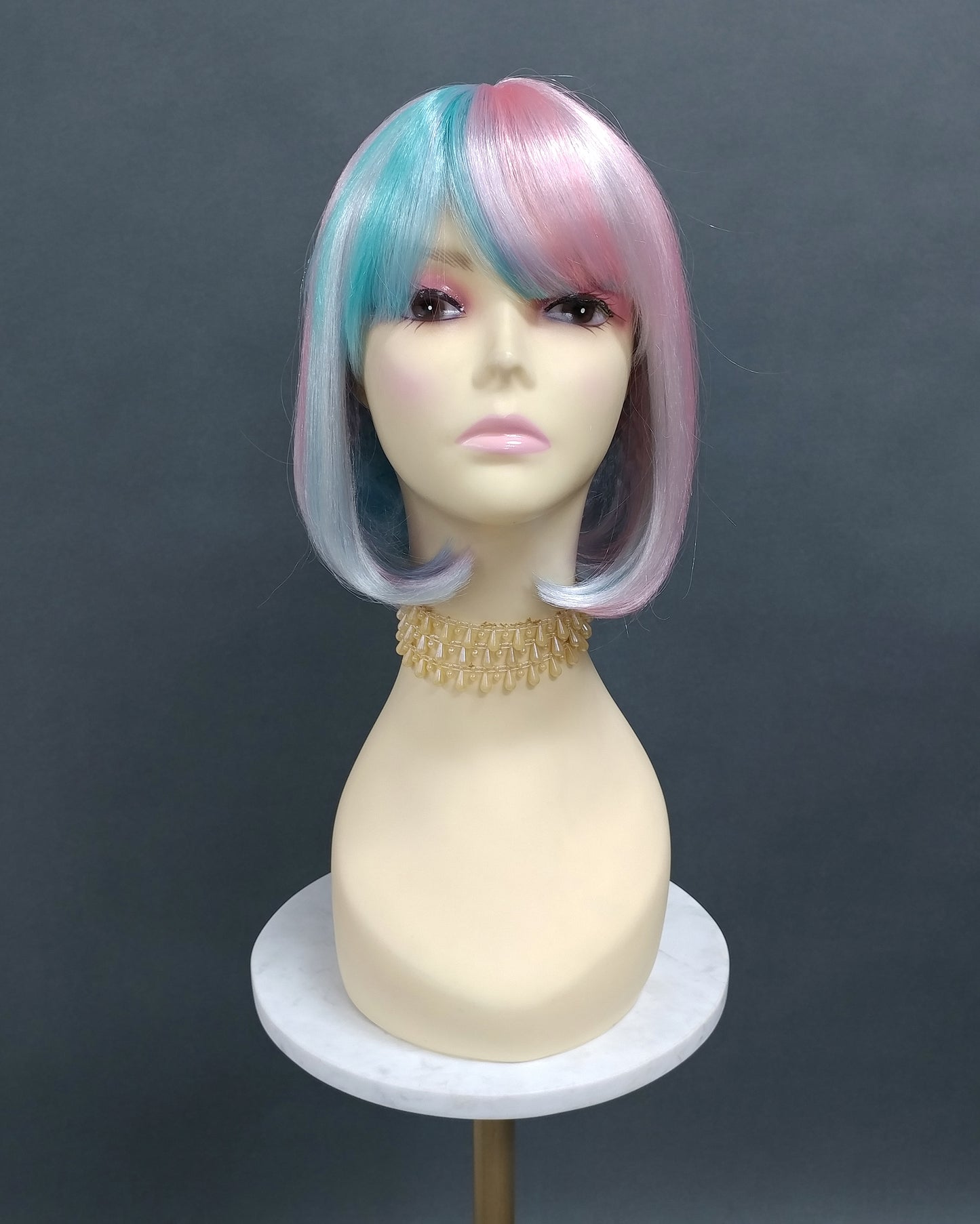Pastel Rainbow Pink White Blue Short Straight Bob Wig [Candy-Prism]