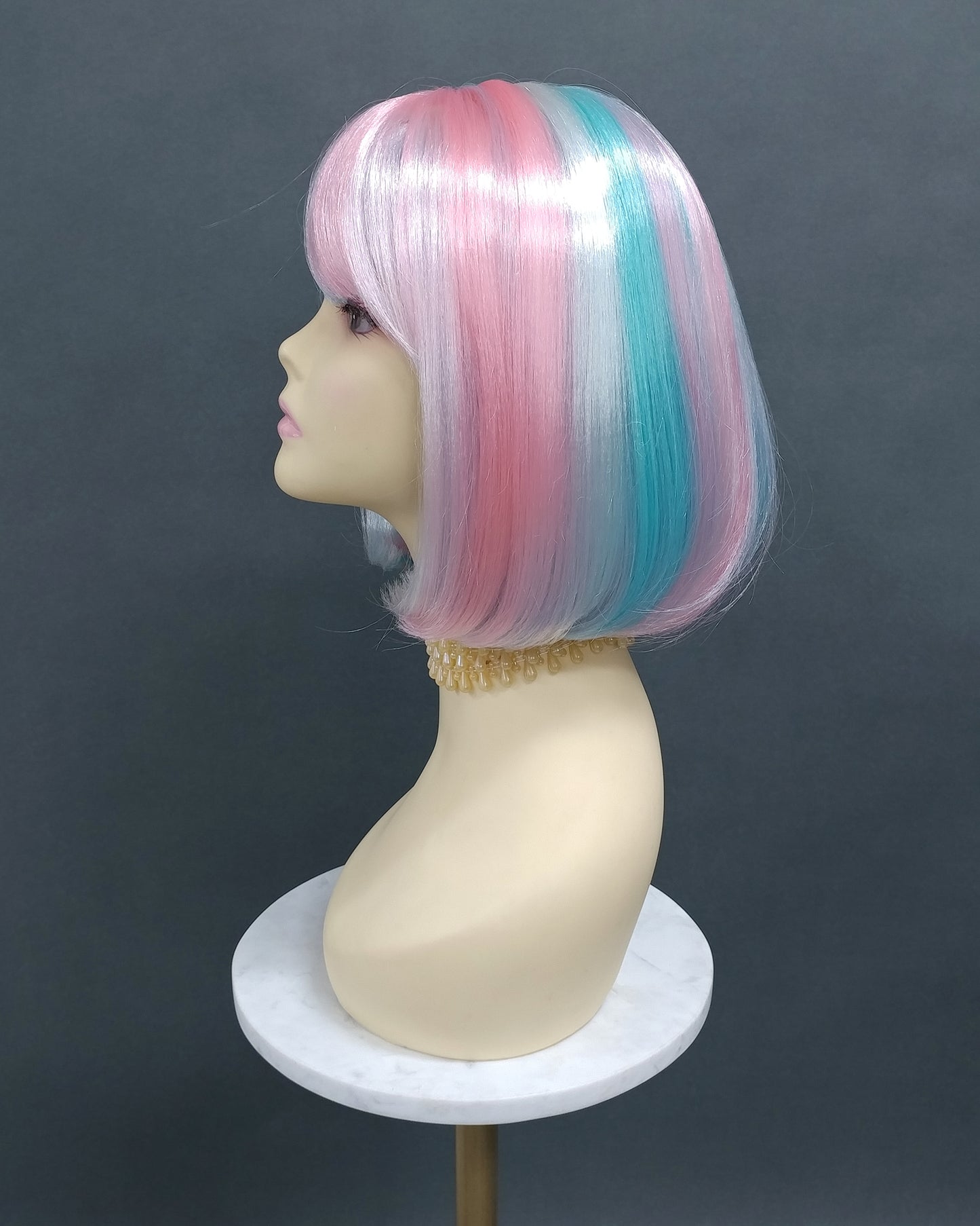 Pastel Rainbow Pink White Blue Short Straight Bob Wig [Candy-Prism]