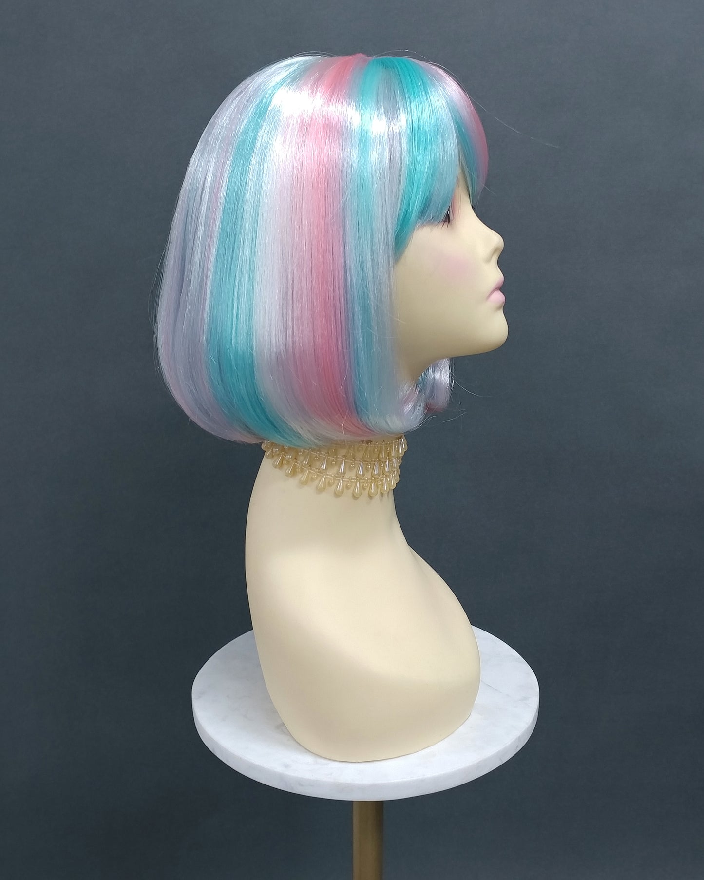 Pastel Rainbow Pink White Blue Short Straight Bob Wig [Candy-Prism]