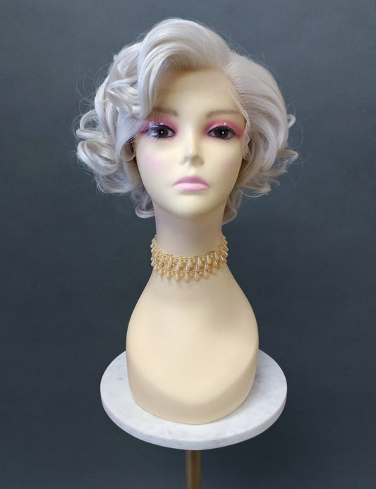 Lace Front Short White Gray Curly Heat Resistant Vintage Style Wig [Doris-60]