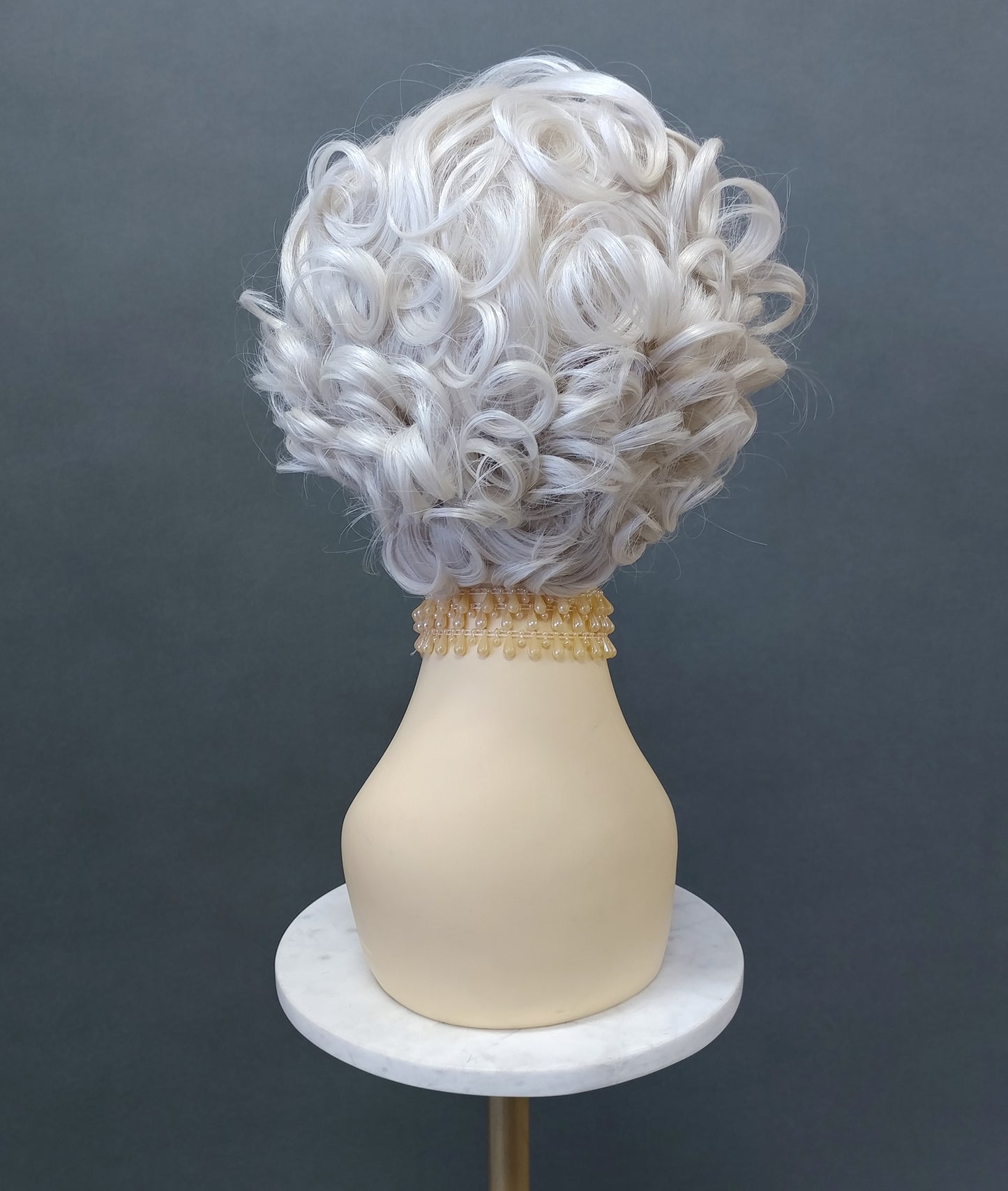 Lace Front Short White Gray Curly Heat Resistant Vintage Style Wig [Doris-60]