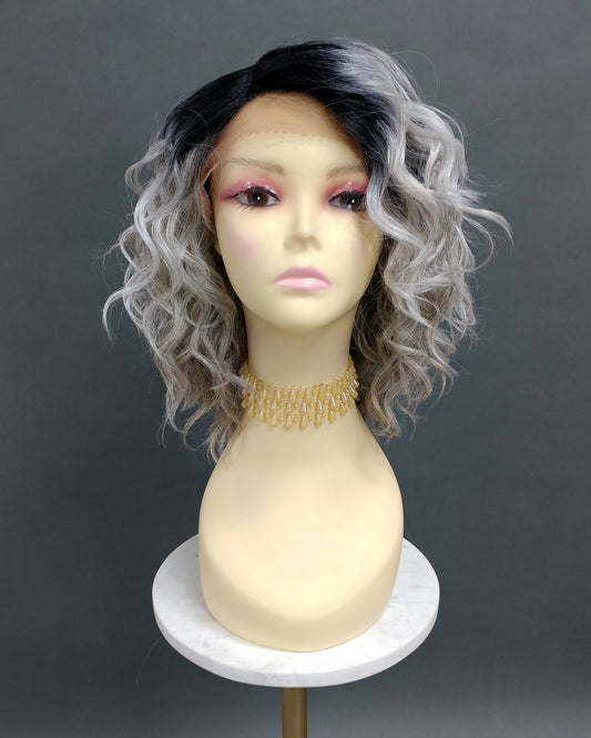 Gray Brown Wavy Lace Front Heat Resistant Wig [Fiona-TT1B/LGray]