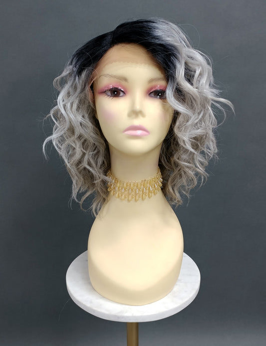 Rooted Gray and Brown Mix Wavy Lace Front Heat Resistant Wig [Fiona-TT1B/LGray]