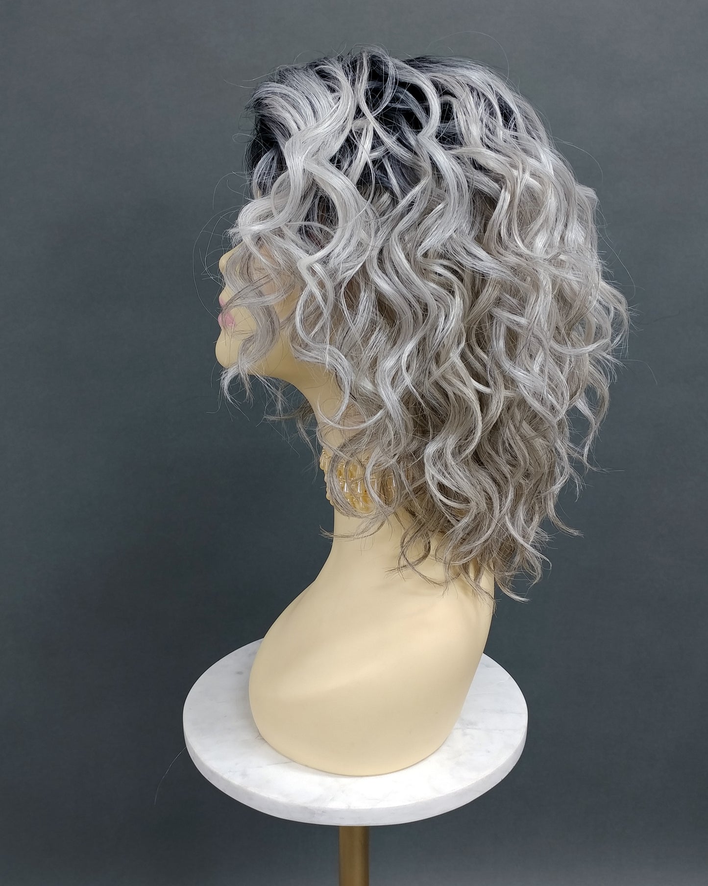 Rooted Gray and Brown Mix Wavy Lace Front Heat Resistant Wig [Fiona-TT1B/LGray]