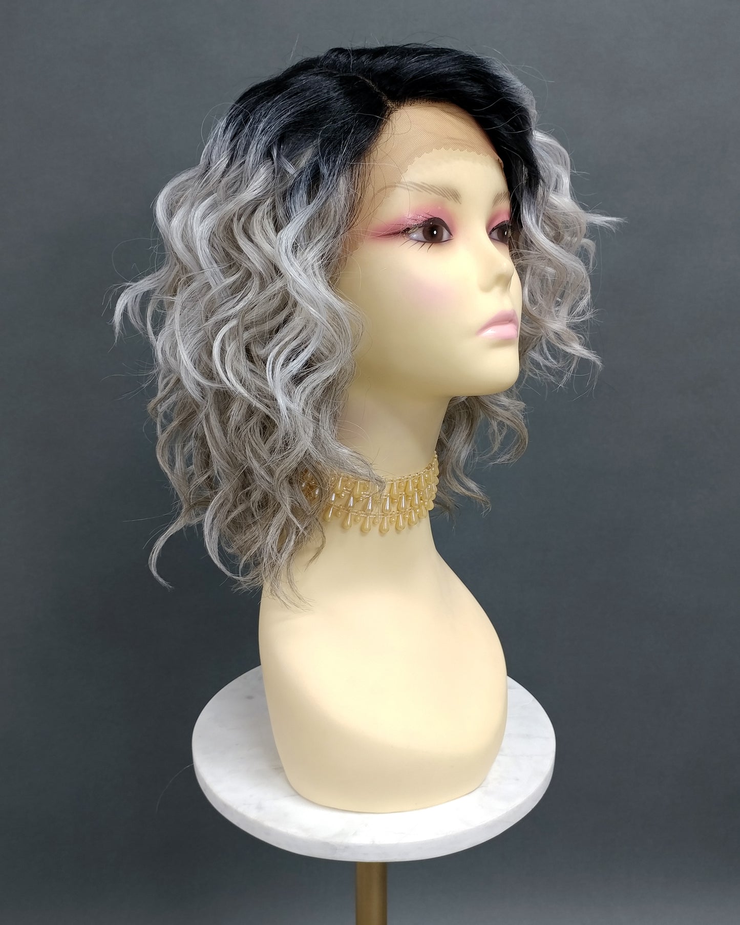 Rooted Gray and Brown Mix Wavy Lace Front Heat Resistant Wig [Fiona-TT1B/LGray]