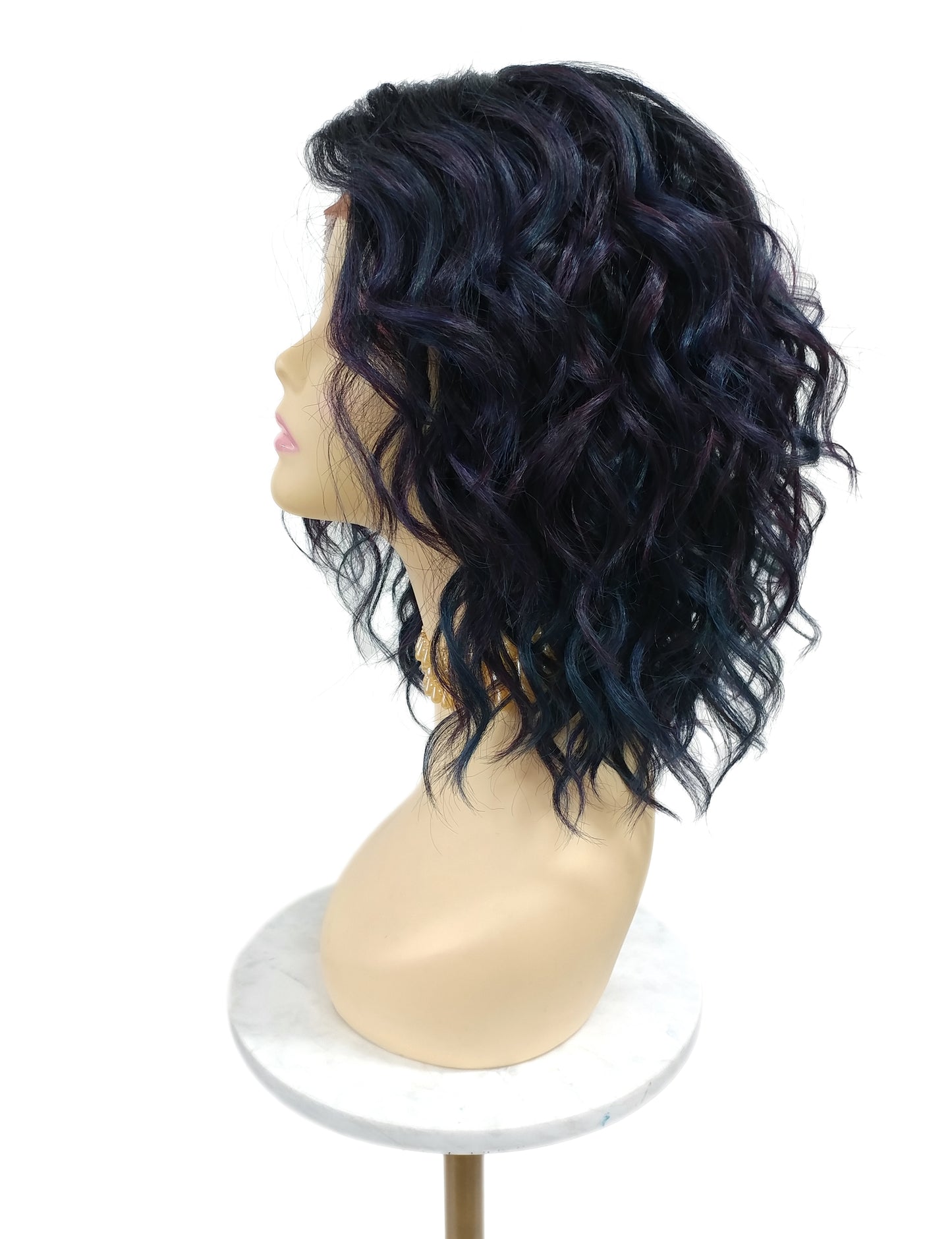 Blue Purple Toned Oil Slick Streaks with Dark Roots Wavy Lace Front Heat Resistant Wig [Fiona-TT1B/Oil]