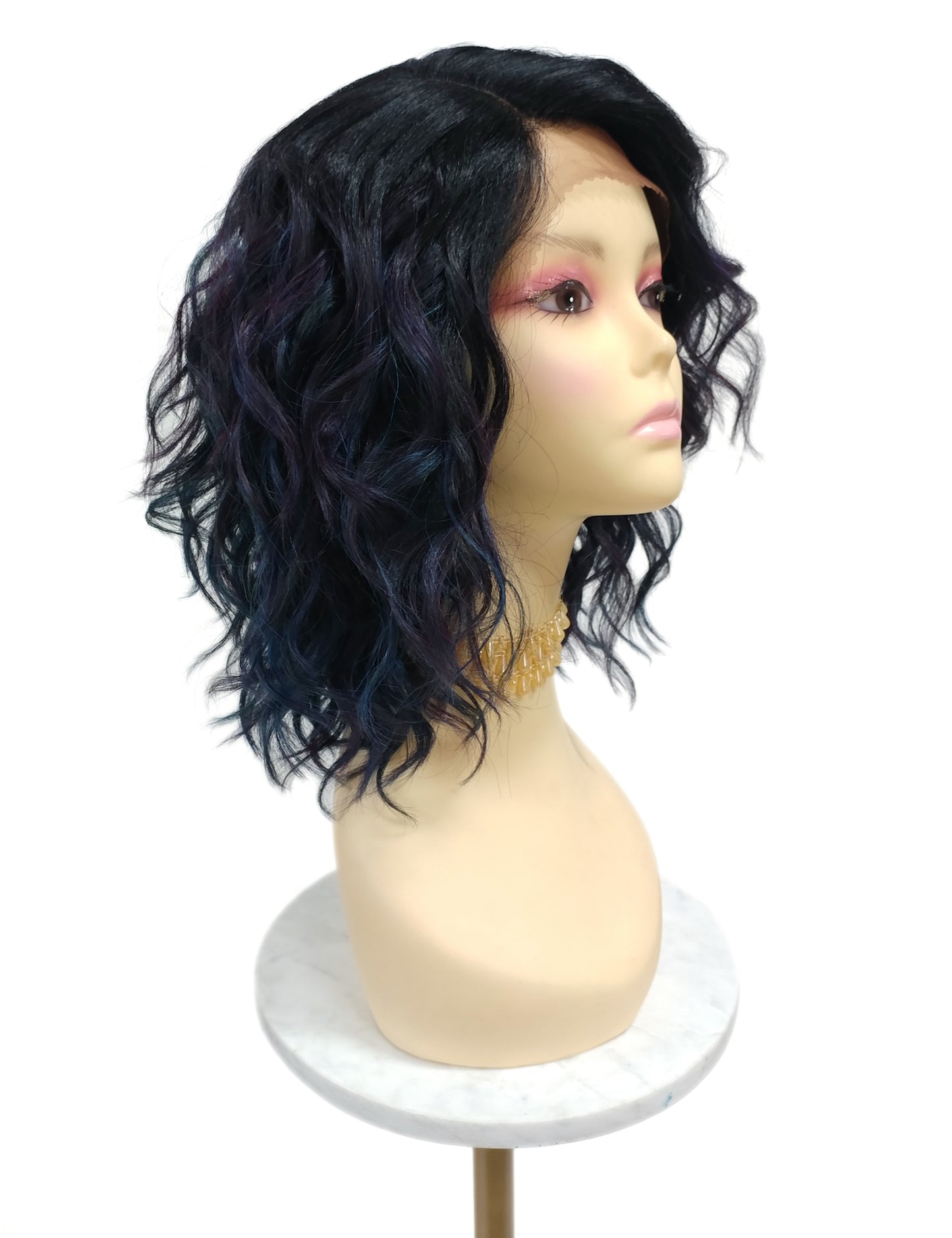 Blue Purple Toned Oil Slick Streaks with Dark Roots Wavy Lace Front Heat Resistant Wig [Fiona-TT1B/Oil]