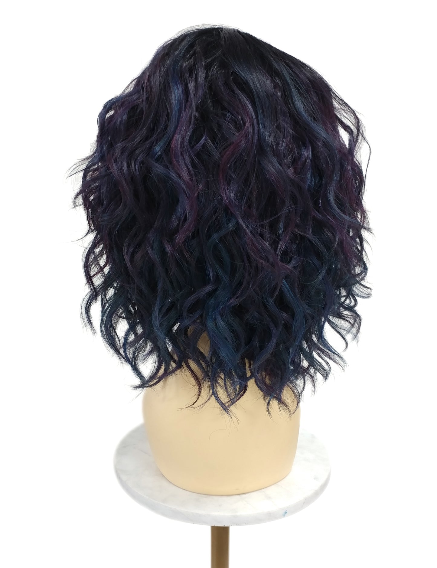 Blue Purple Toned Oil Slick Streaks with Dark Roots Wavy Lace Front Heat Resistant Wig [Fiona-TT1B/Oil]