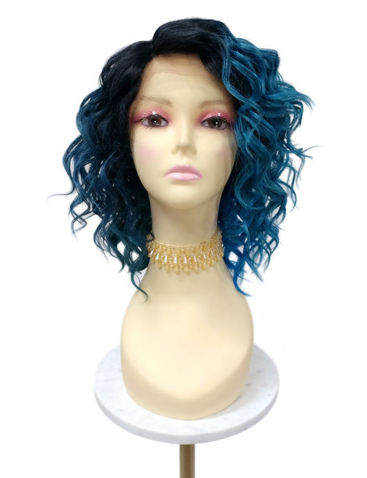 Dark & Light Teal with Dark Roots Wavy Lace Front Heat Resistant Wig [Fiona-TT/LT-DT]