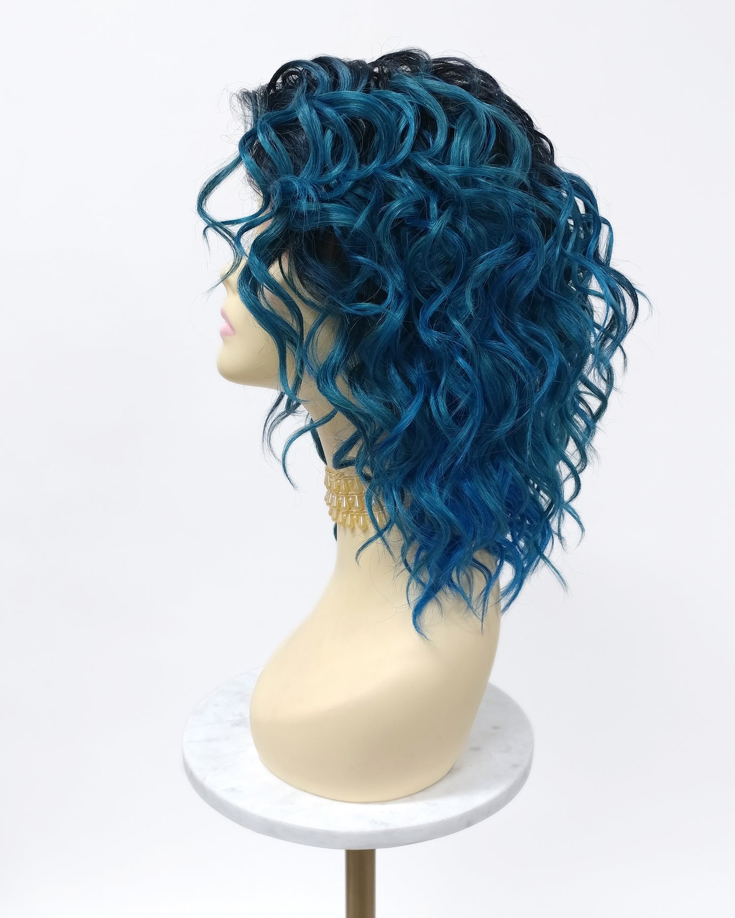 Dark & Light Teal with Dark Roots Wavy Lace Front Heat Resistant Wig [Fiona-TT/LT-DT]