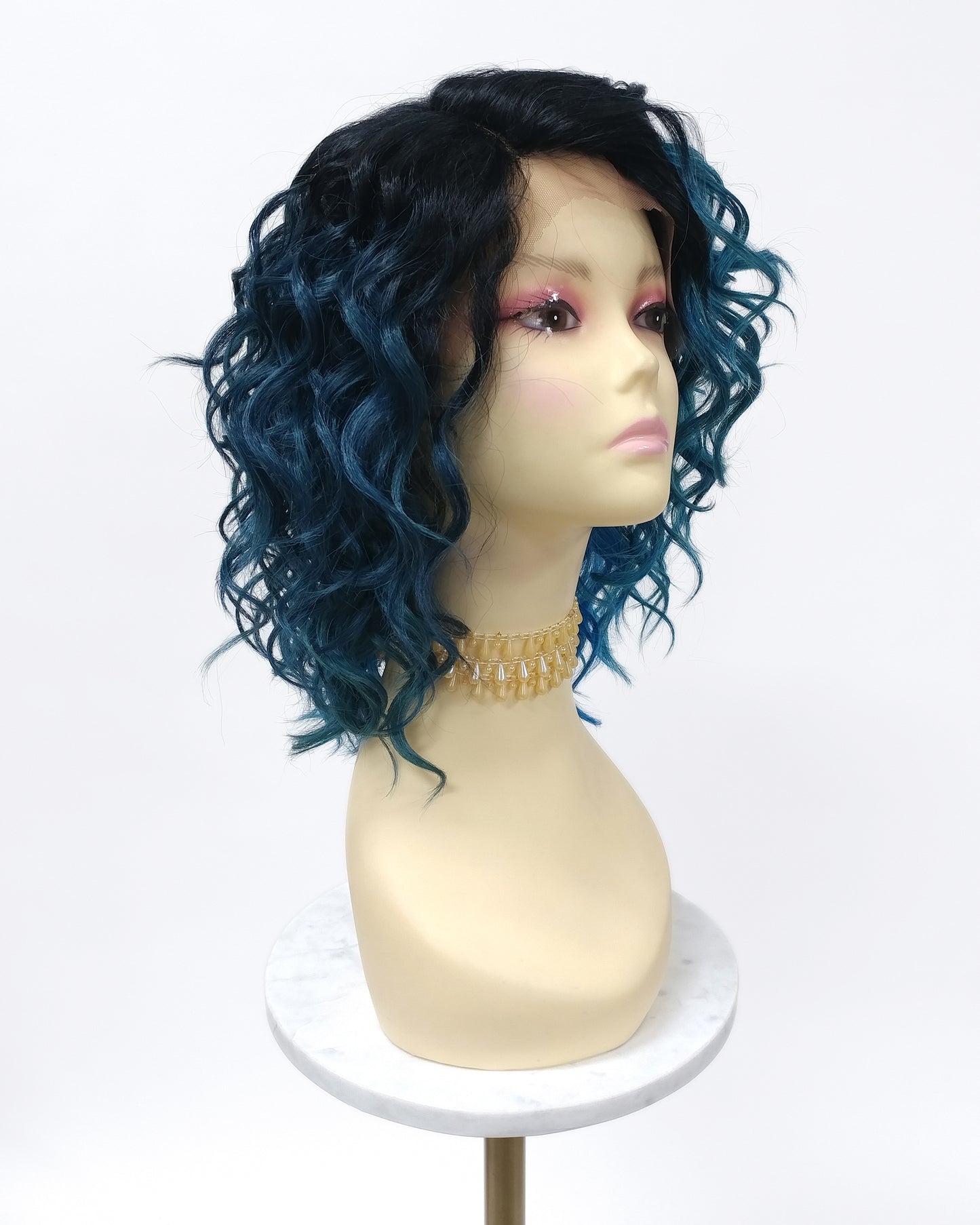 Dark & Light Teal with Dark Roots Wavy Lace Front Heat Resistant Wig [Fiona-TT/LT-DT]