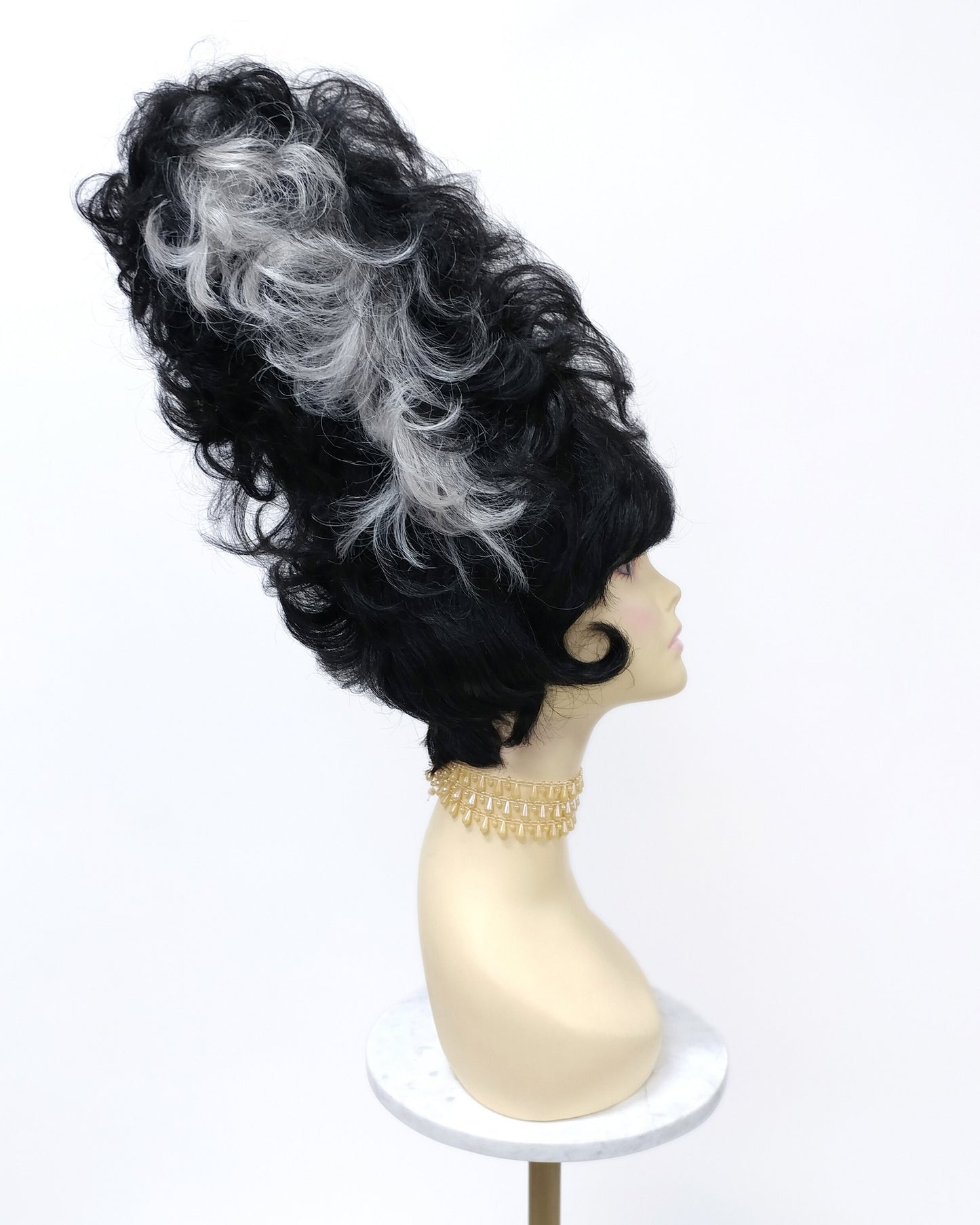 Tall Curly Black White Novelty Costume Wig [Simpson-BW]