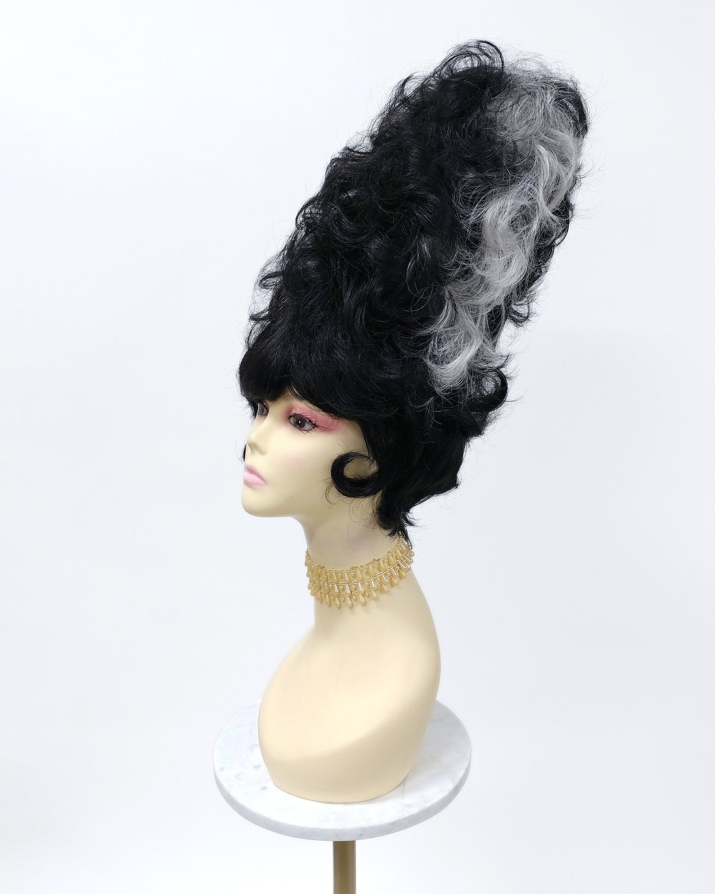 Tall Curly Black White Novelty Costume Wig [Simpson-BW]