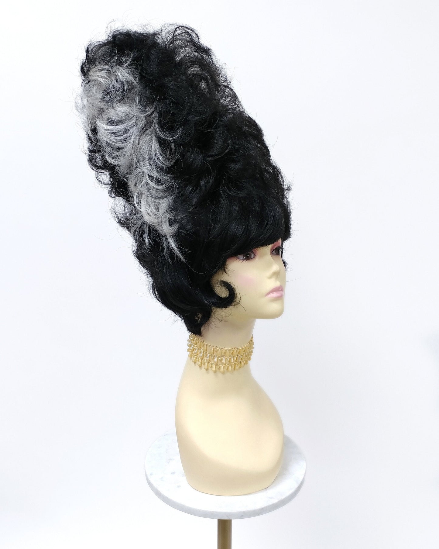 Tall Curly Black White Novelty Costume Wig [Simpson-BW]