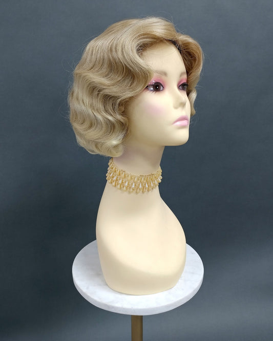 Finger Wave Wig Golden and Light Strawberry Blonde Heat Resistant 1920s Style 8 Inch [HTRosie-27/613]