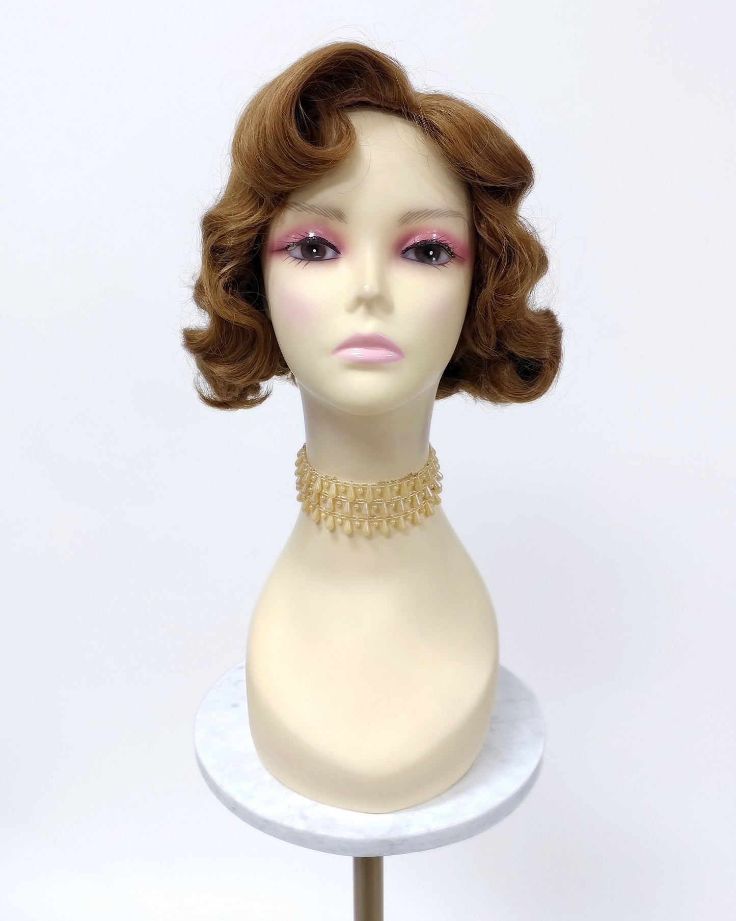 Finger Wave Wig Dark Strawberry Blonde Heat Resistant 1920s Style 8 Inch [HTRosie-27]