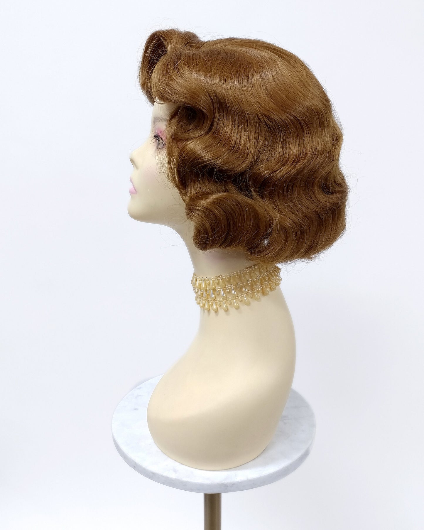 Finger Wave Wig Dark Strawberry Blonde Heat Resistant 1920s Style 8 Inch [HTRosie-27]