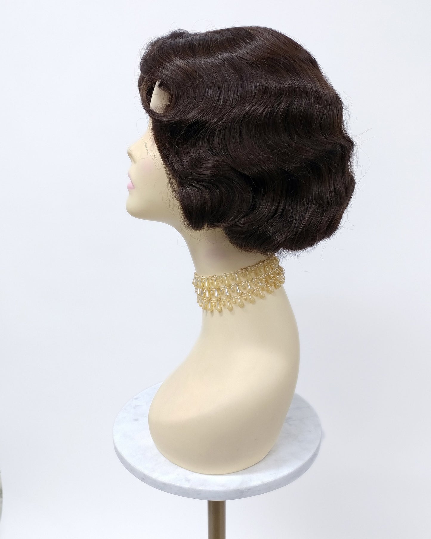 Finger Wave Wig Dark Brown Heat Resistant 1920s Style 8 Inch [HTRosie-6]