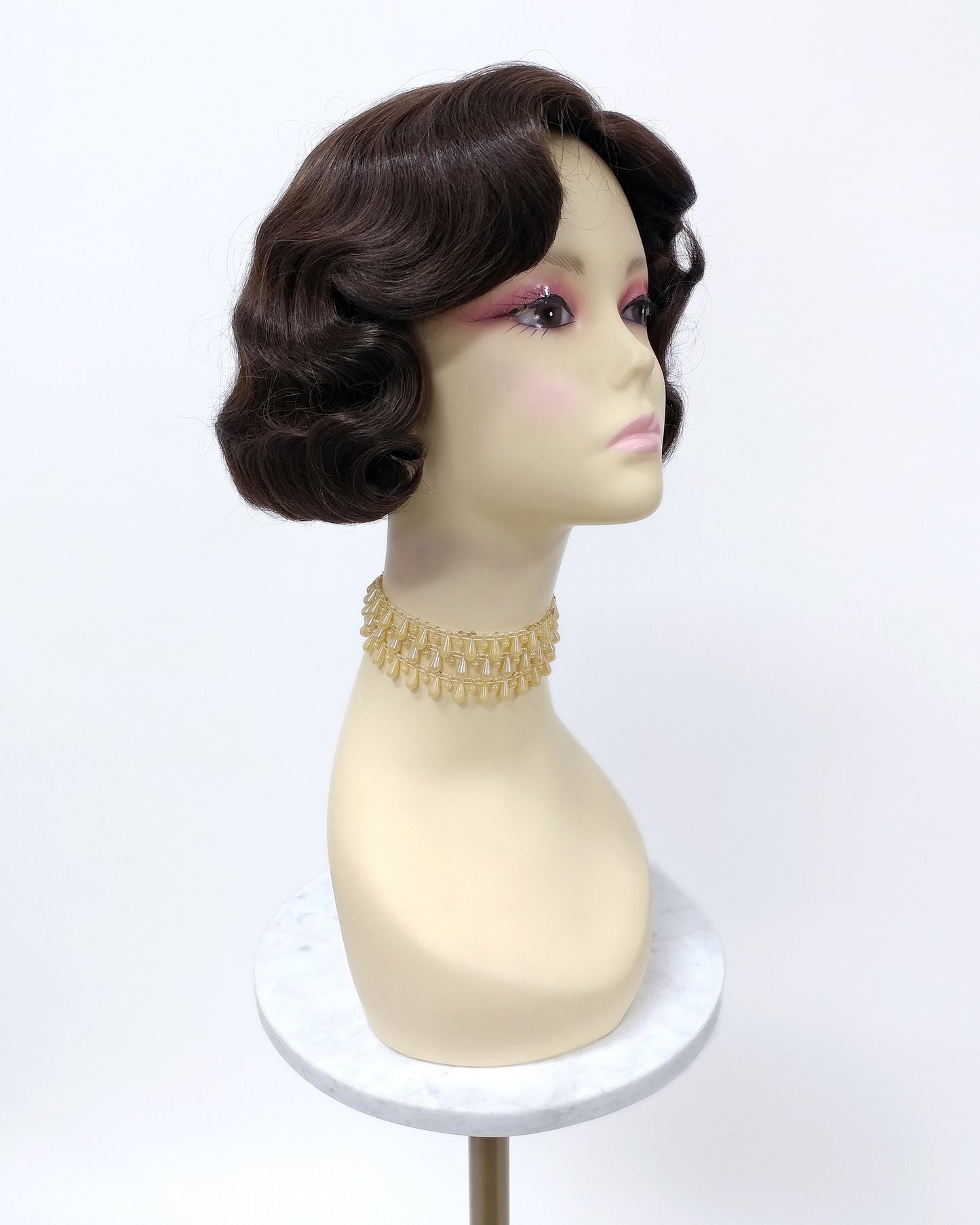 Finger Wave Wig Dark Brown Heat Resistant 1920s Style 8 Inch [HTRosie-6]