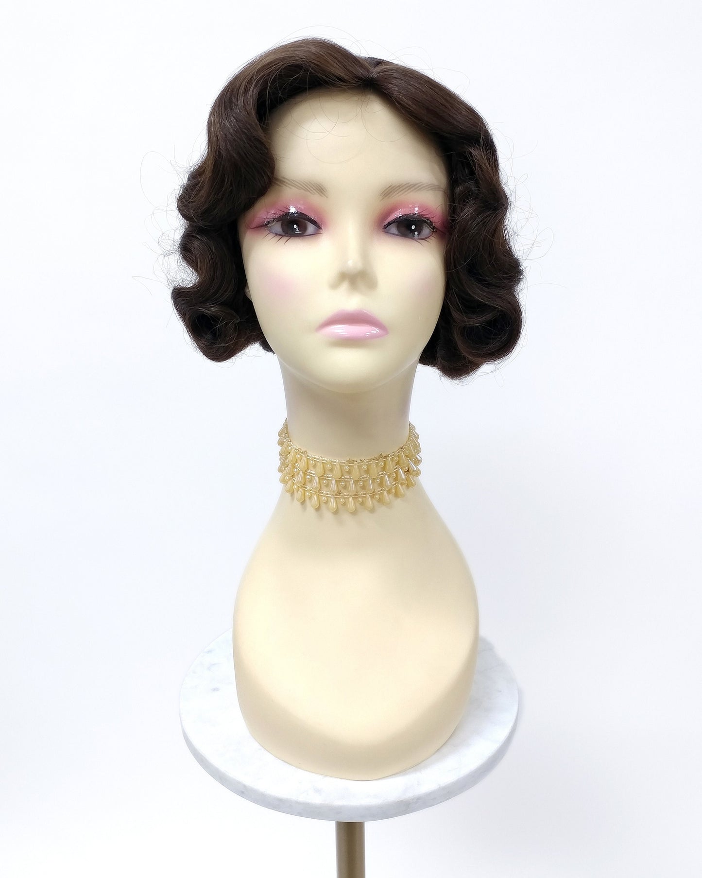 Finger Wave Wig Dark Brown Heat Resistant 1920s Style 8 Inch [HTRosie-6]