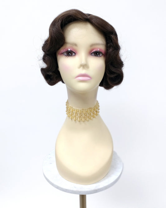 Finger Wave Wig Dark Brown Heat Resistant 1920s Style 8 Inch [HTRosie-6]