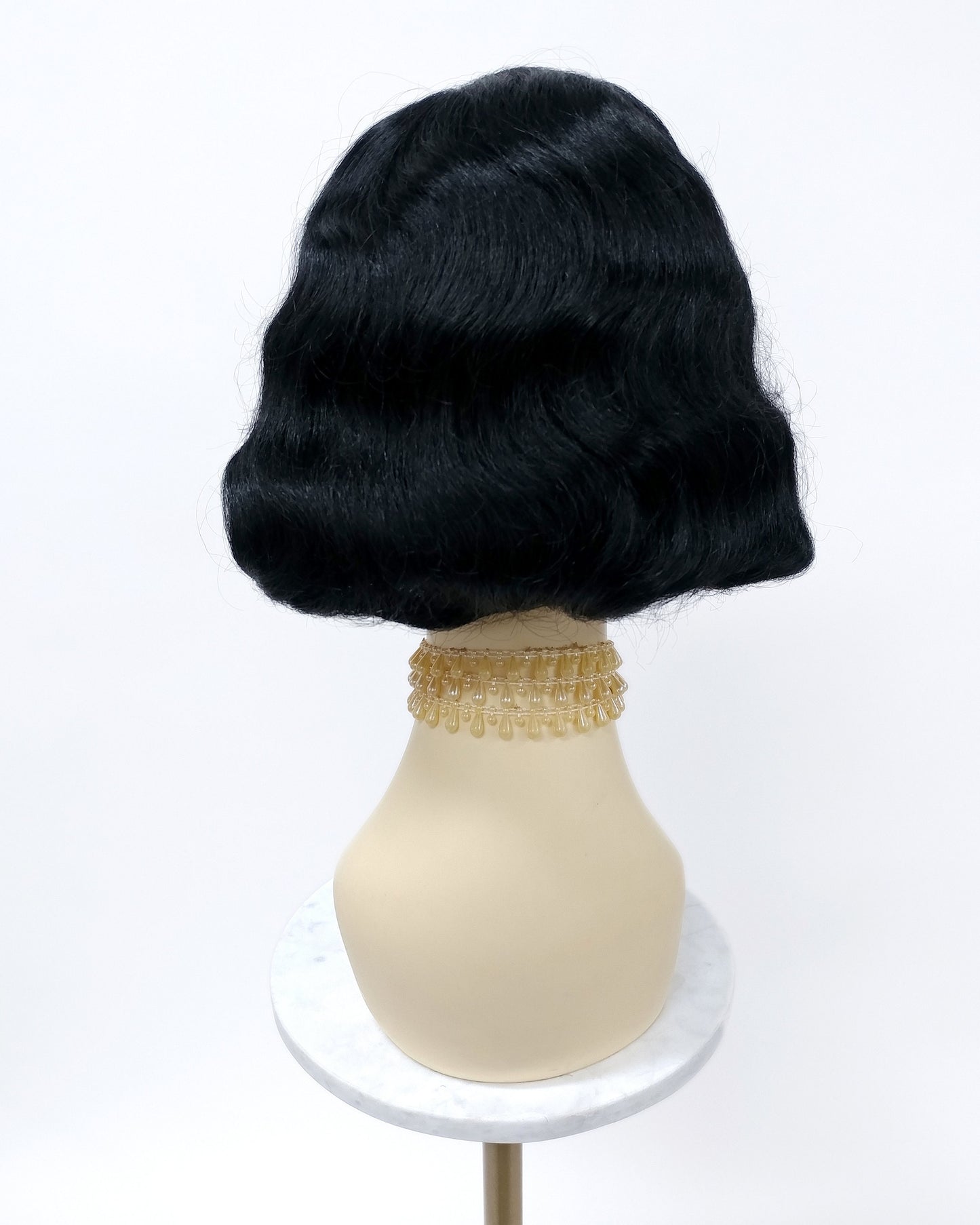 Finger Wave Wig Jet Black Heat Resistant 1920s Style 8 Inch [HTRosie-1]