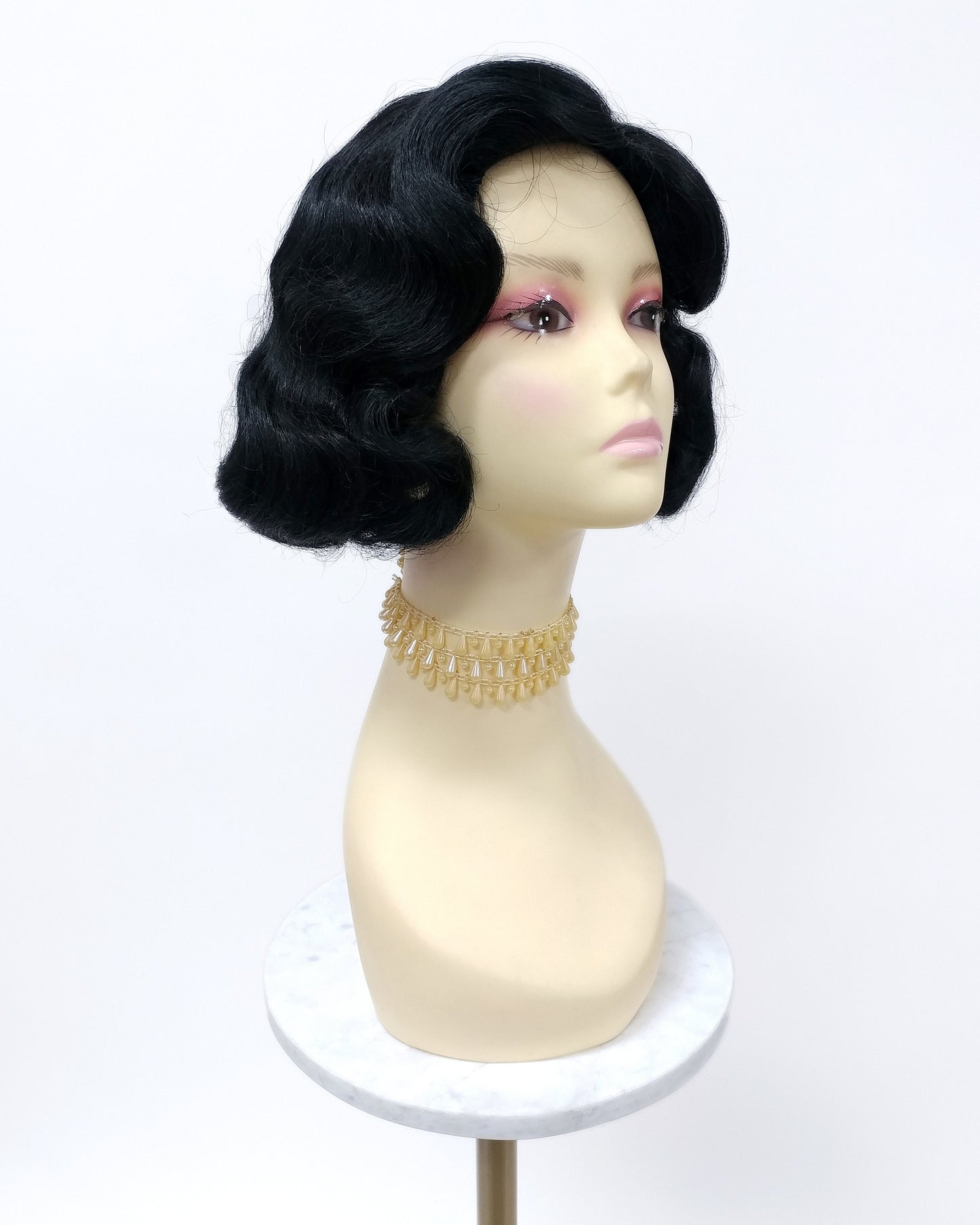 Finger Wave Wig Jet Black Heat Resistant 1920s Style 8 Inch [HTRosie-1]