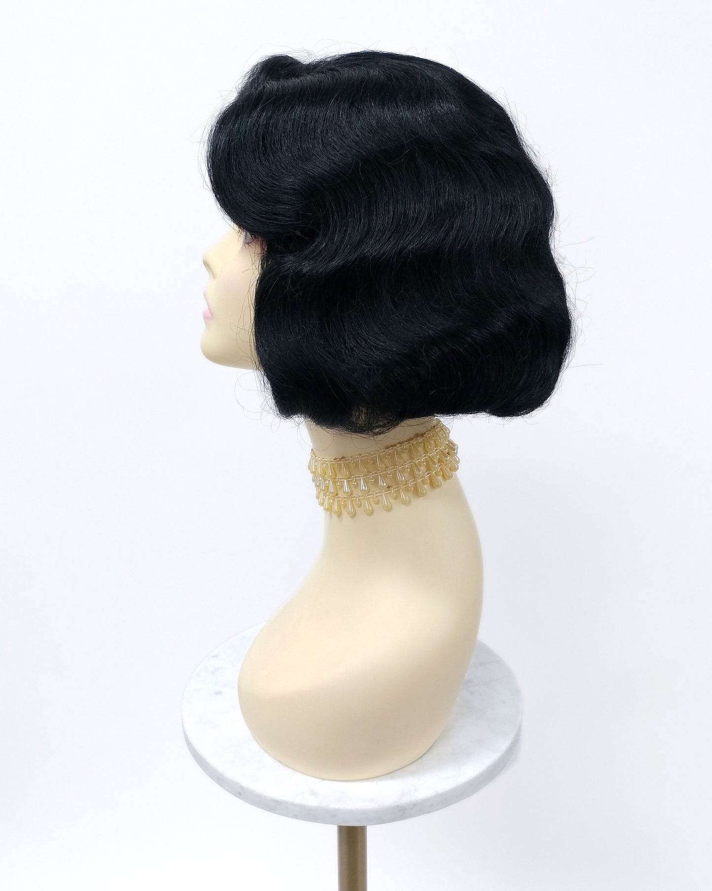 Finger Wave Wig Jet Black Heat Resistant 1920s Style 8 Inch [HTRosie-1]