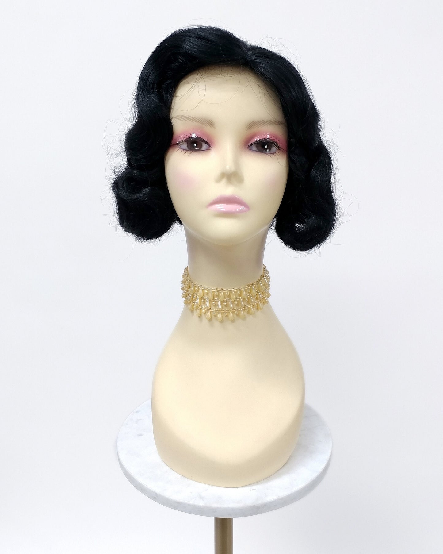 Finger Wave Wig Jet Black Heat Resistant 1920s Style 8 Inch [HTRosie-1]