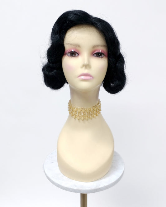 Finger Wave Wig Jet Black Heat Resistant 1920s Style 8 Inch [HTRosie-1]