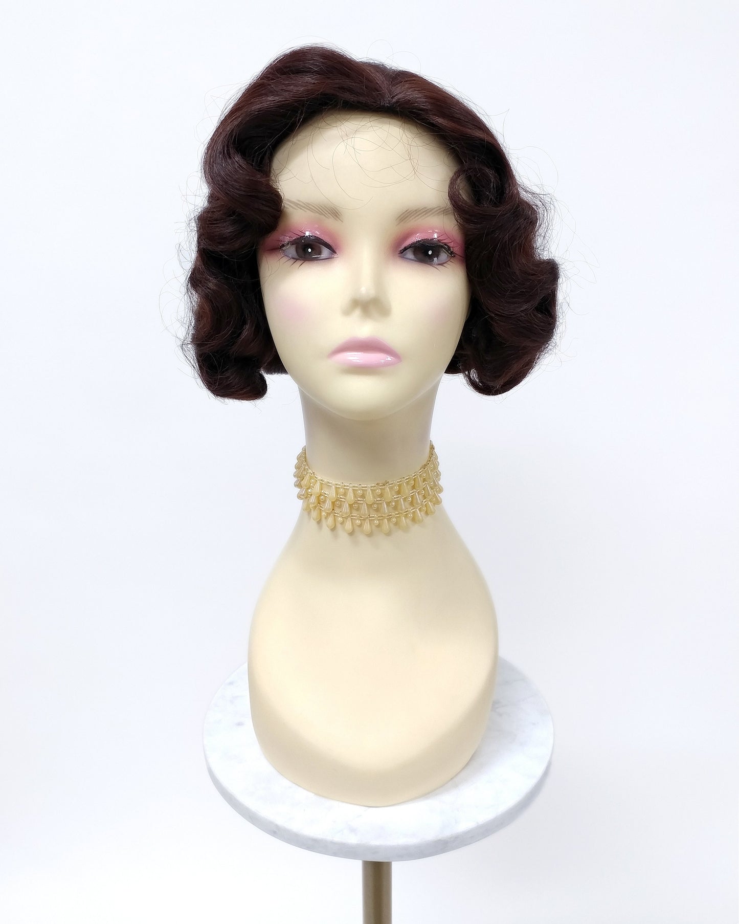Finger Wave Wig Chestnut Brown Heat Resistant 1920s Style 8 Inch [HTRosie-33]