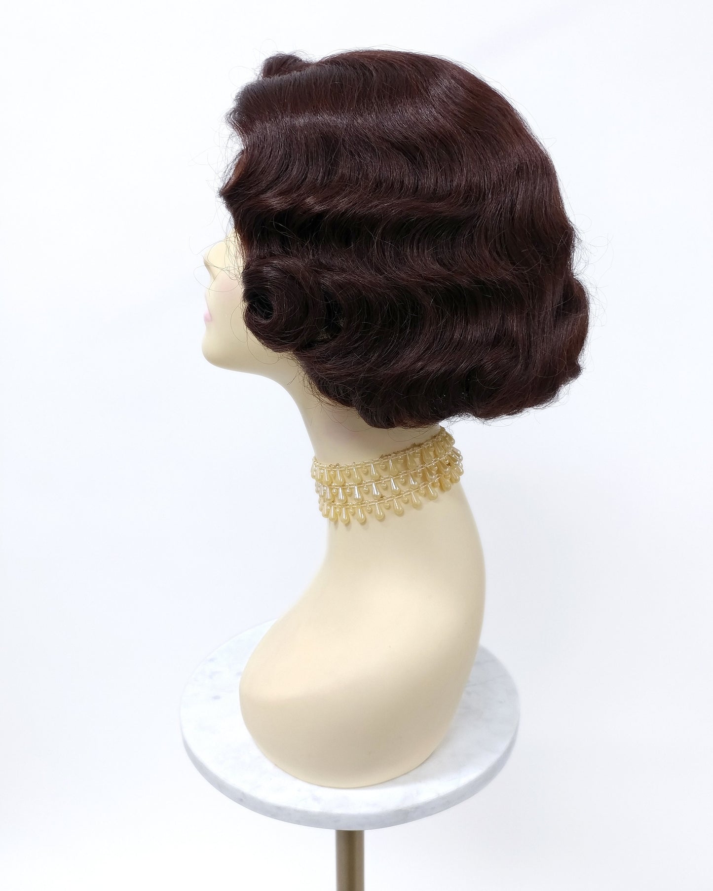 Finger Wave Wig Chestnut Brown Heat Resistant 1920s Style 8 Inch [HTRosie-33]