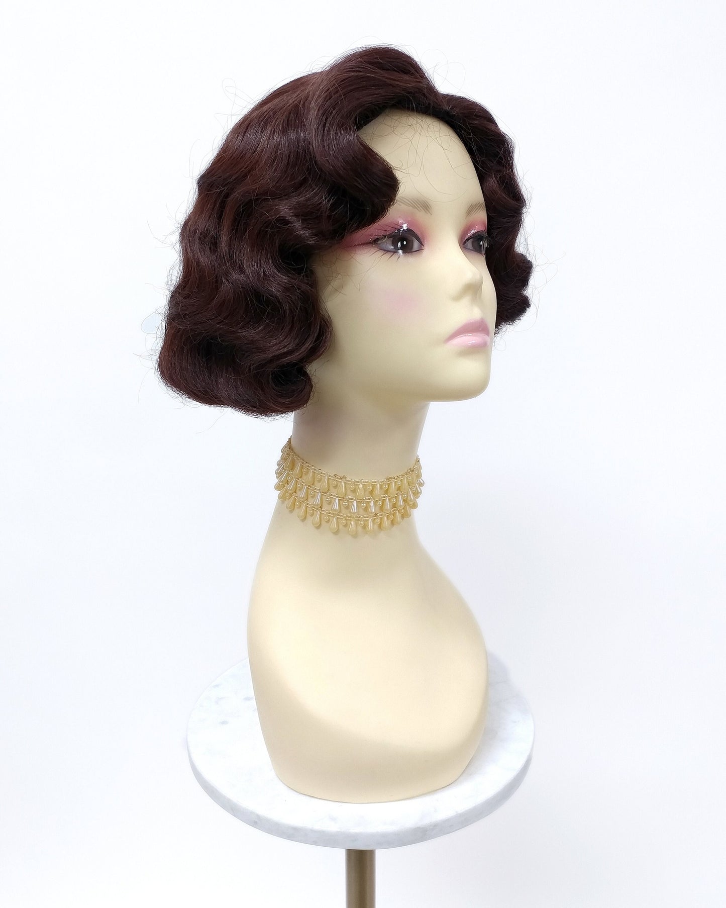 Finger Wave Wig Chestnut Brown Heat Resistant 1920s Style 8 Inch [HTRosie-33]