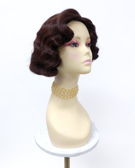 Finger Wave Wig Chestnut Brown Heat Resistant 1920s Style 8 Inch [HTRosie-33]