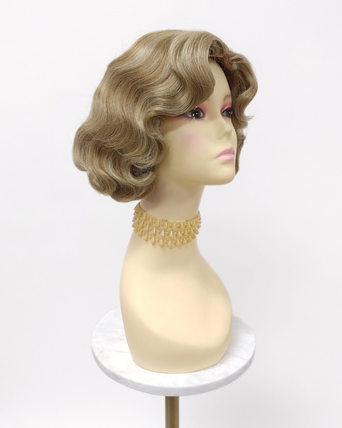 Finger Wave Wig Brown Ash Blonde Mix Heat Resistant 1920s Style 8 Inch [HTRosie-14/22]