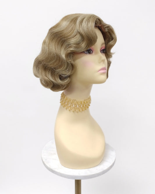 Finger Wave Wig Brown Ash Blonde Mix Heat Resistant 1920s Style 8 Inch [HTRosie-14/22]