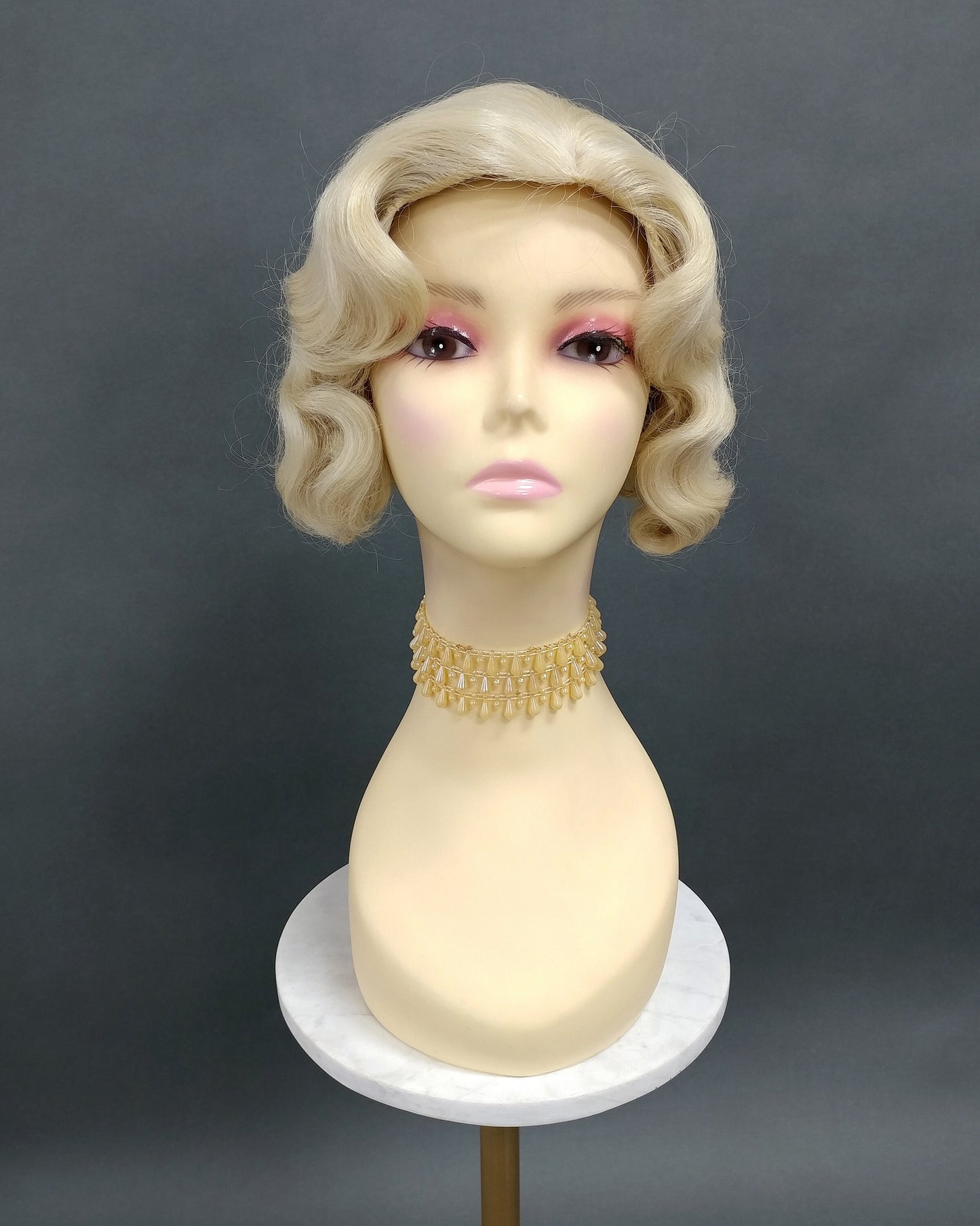Finger Wave Wig Light and Platinum Blonde Mix Heat Resistant 1920s Style 8 Inch [HTRosie-613/613A]