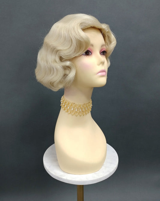 Finger Wave Wig Light and Platinum Blonde Mix Heat Resistant 1920s Style 8 Inch [HTRosie-613/613A]