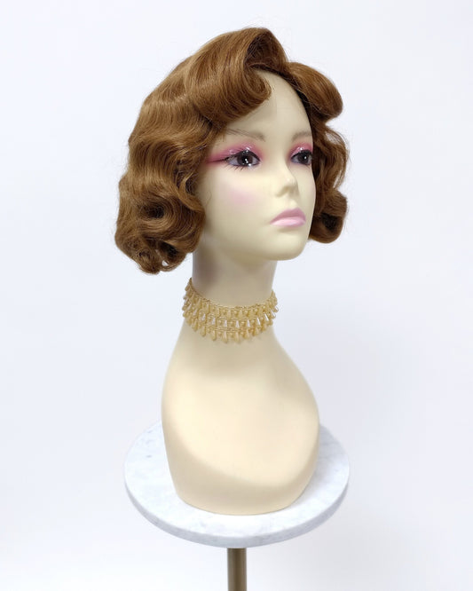 Finger Wave Wig Dark Strawberry Blonde Heat Resistant 1920s Style 8 Inch [HTRosie-27]