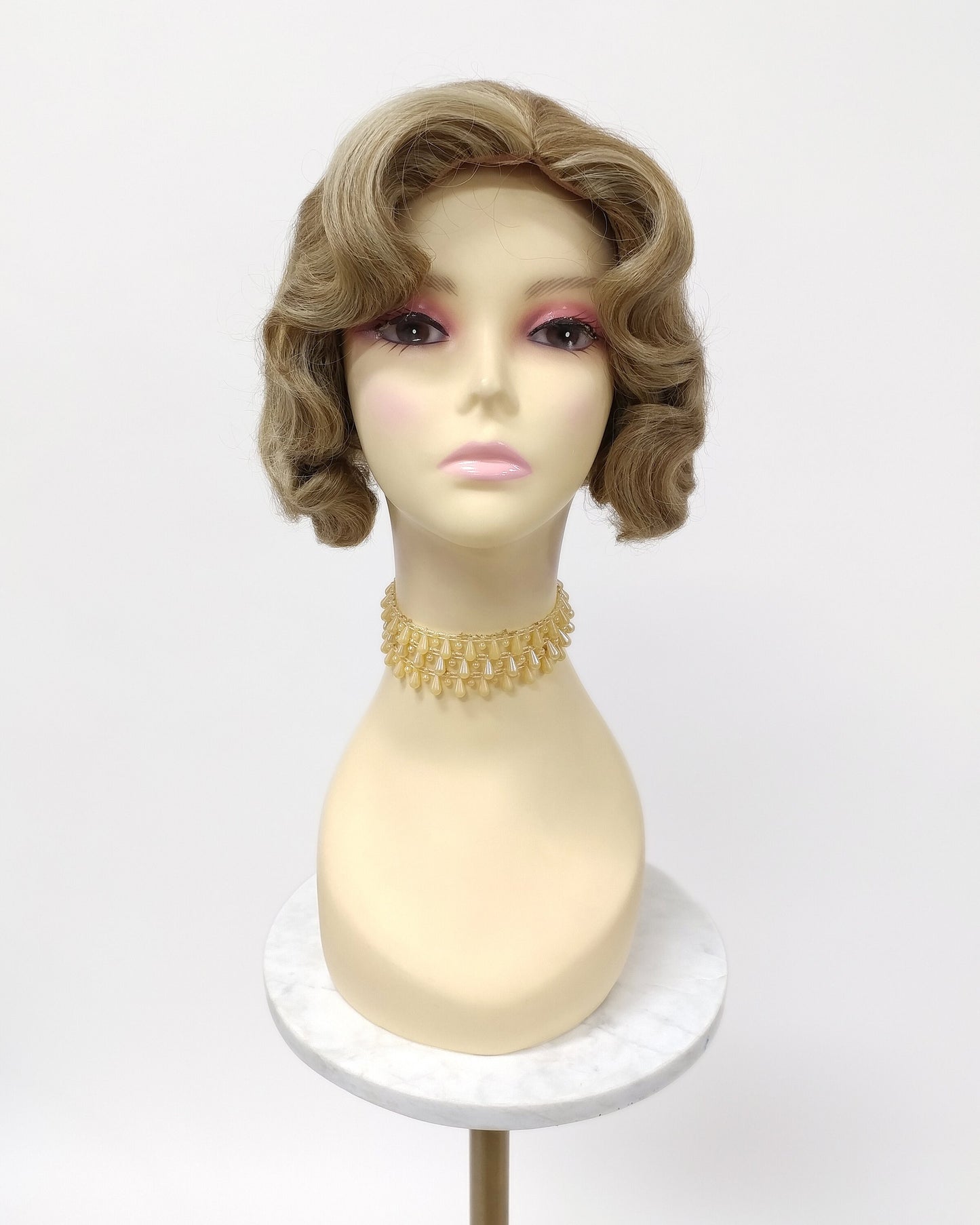 Finger Wave Wig Brown Ash Blonde Mix Heat Resistant 1920s Style 8 Inch [HTRosie-14/22]