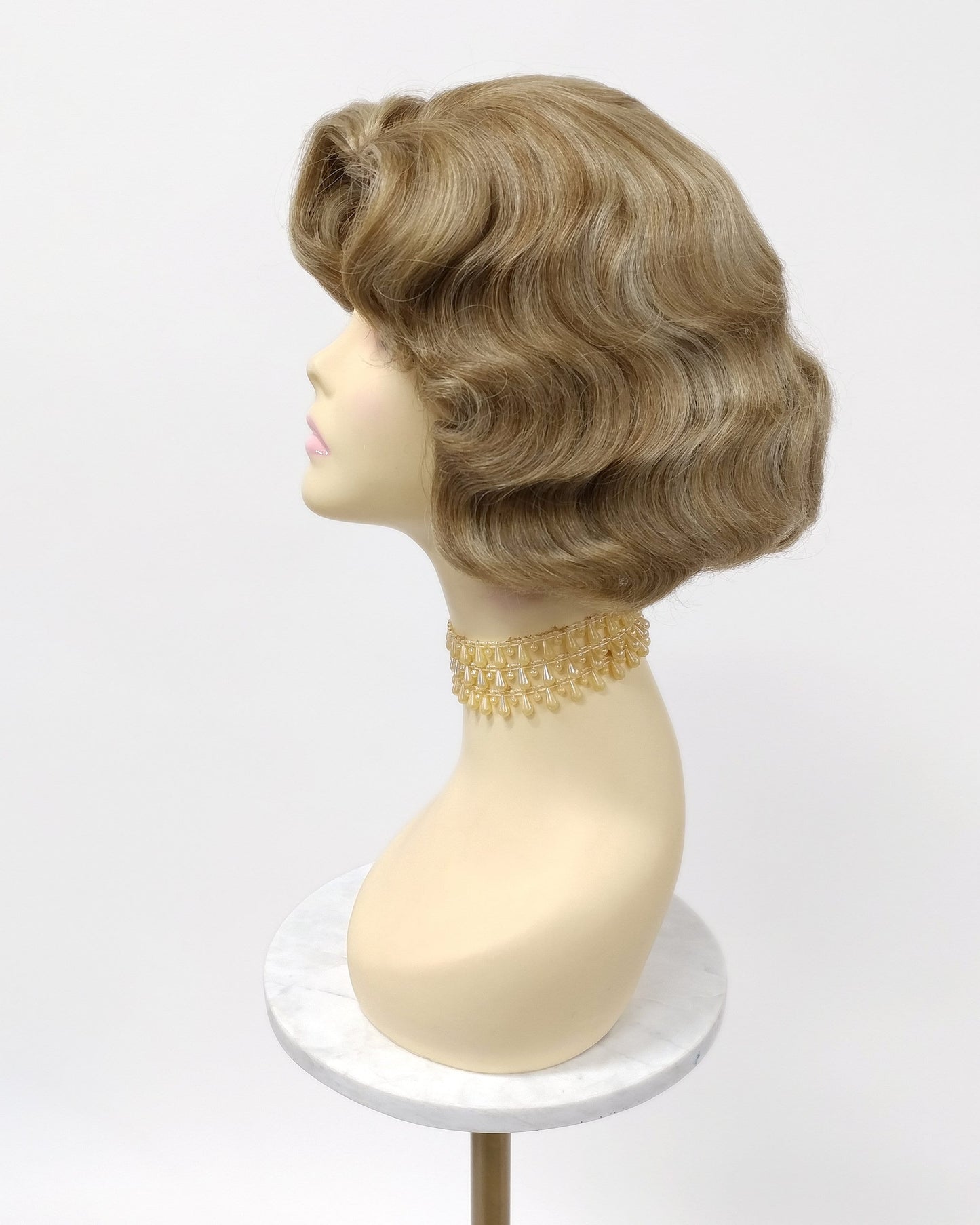 Finger Wave Wig Brown Ash Blonde Mix Heat Resistant 1920s Style 8 Inch [HTRosie-14/22]