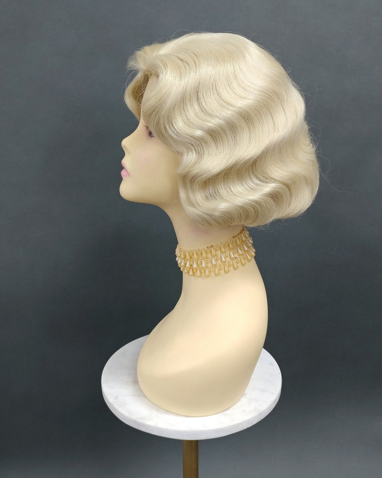 Finger Wave Wig Light and Platinum Blonde Mix Heat Resistant 1920s Style 8 Inch [HTRosie-613/613A]