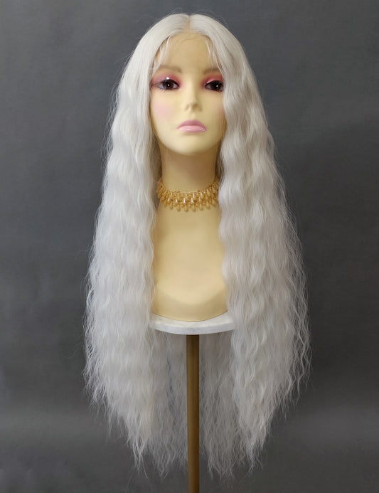 40 inch Silver Gray Extra Long Wavy Lace Front Wig [Isadora-Moonlight]
