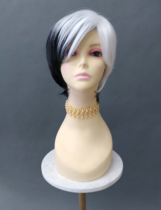 Black and White Split Color Short Wig [Luna-BW]