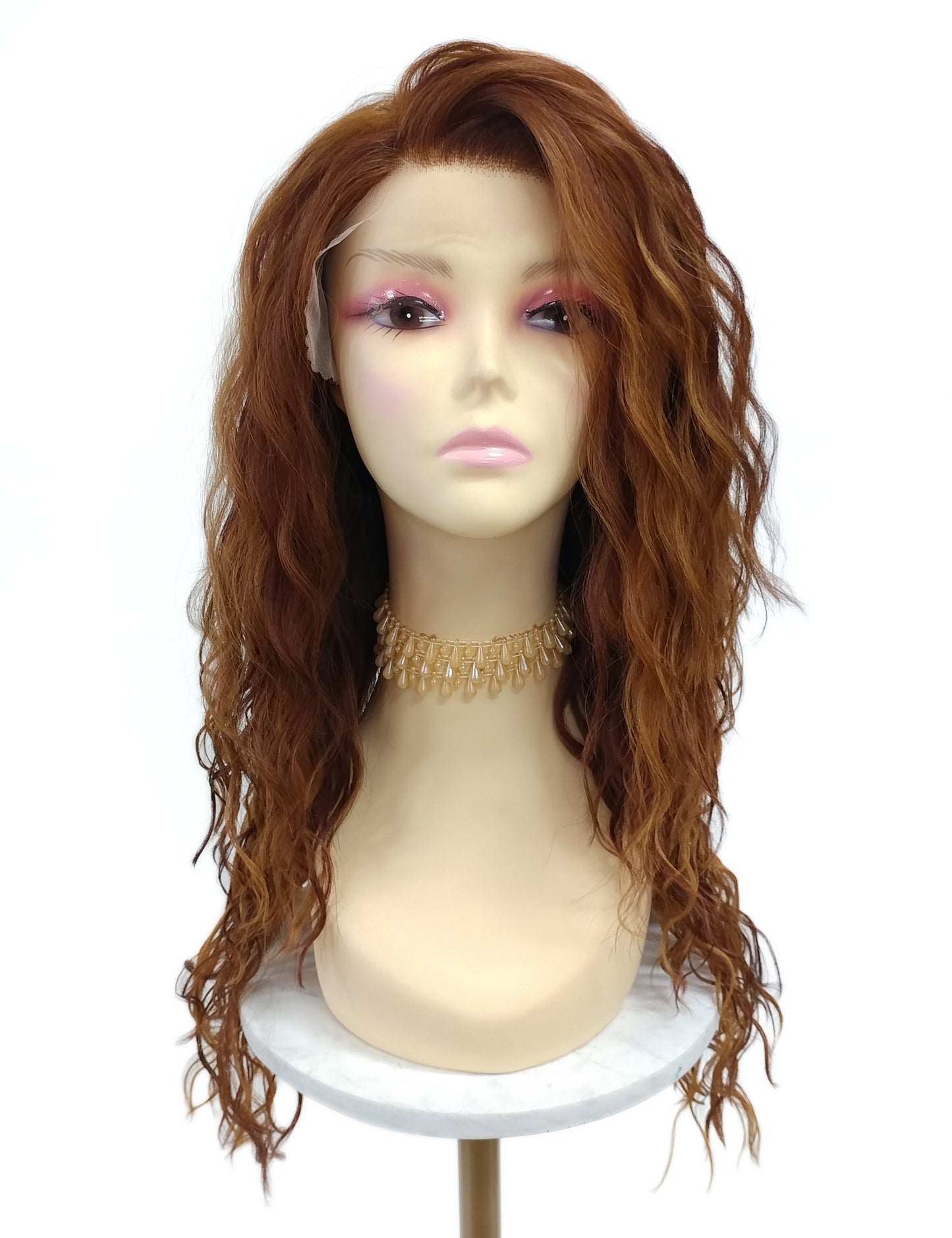 Lace Front Long Wavy Auburn and Dark Copper Heat Resistant Wig 23 Inch [Olive-27D/33]