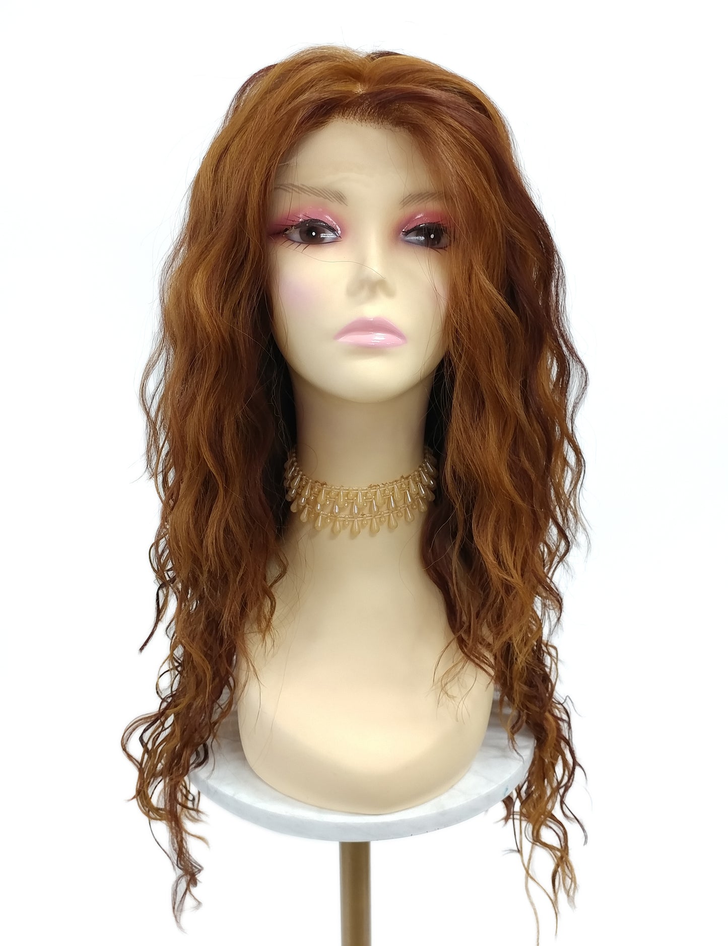Lace Front Long Wavy Auburn and Dark Copper Heat Resistant Wig 23 Inch [Olive-27D/33]