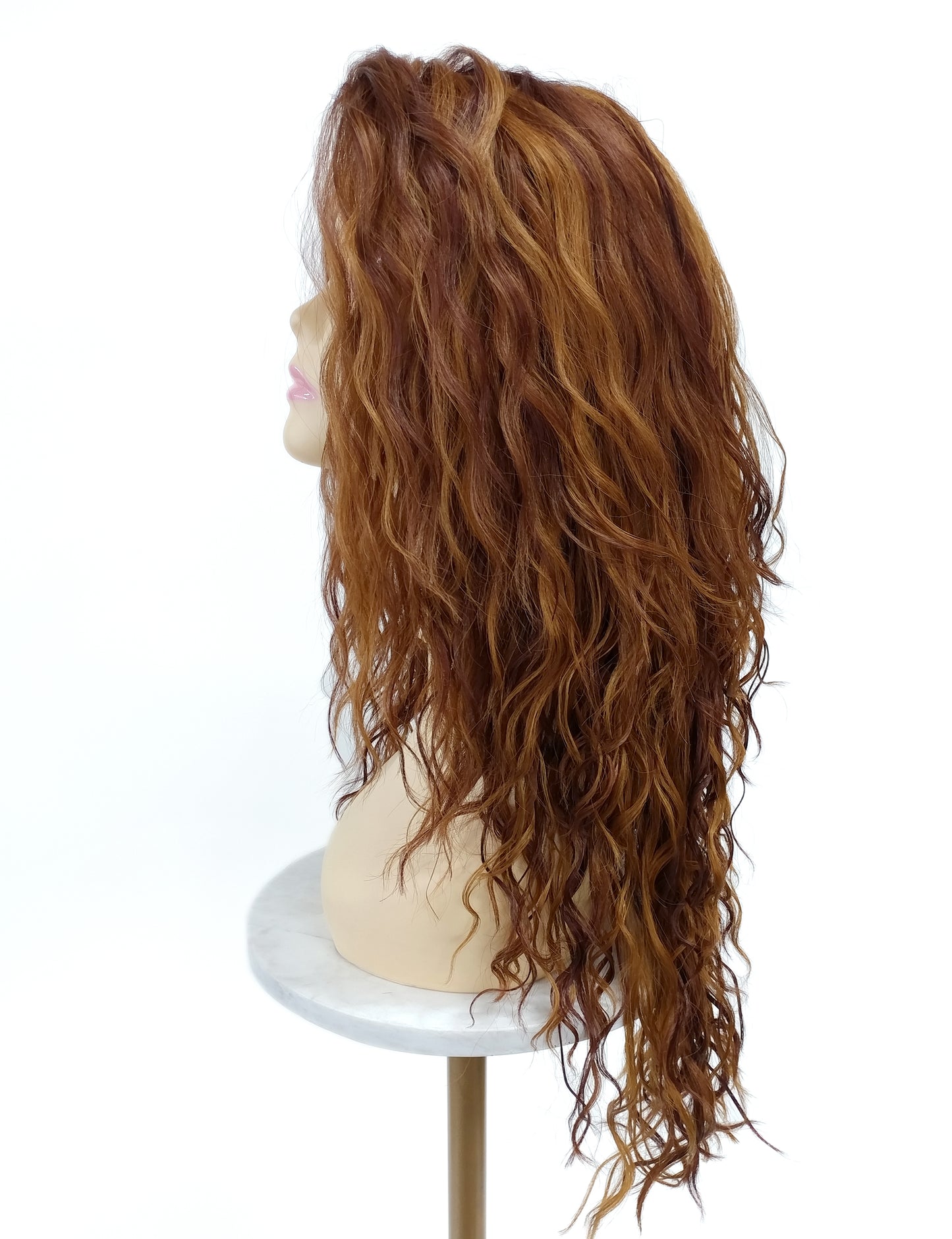 Lace Front Long Wavy Auburn and Dark Copper Heat Resistant Wig 23 Inch [Olive-27D/33]
