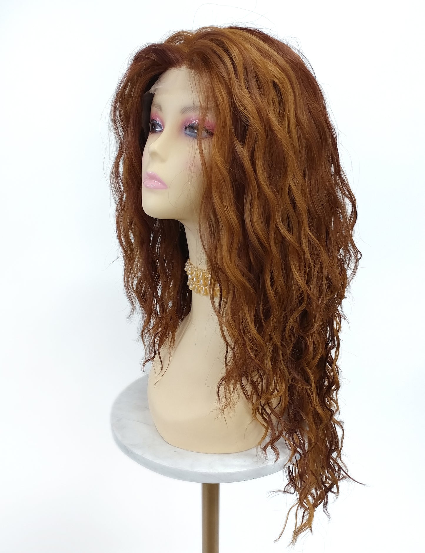 Lace Front Long Wavy Auburn and Dark Copper Heat Resistant Wig 23 Inch [Olive-27D/33]