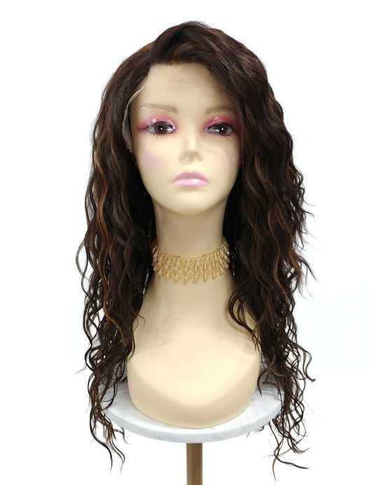 Lace Front Long Wavy Dark Brown and Copper Heat Resistant Wig 23 Inch [Olive-4/27]